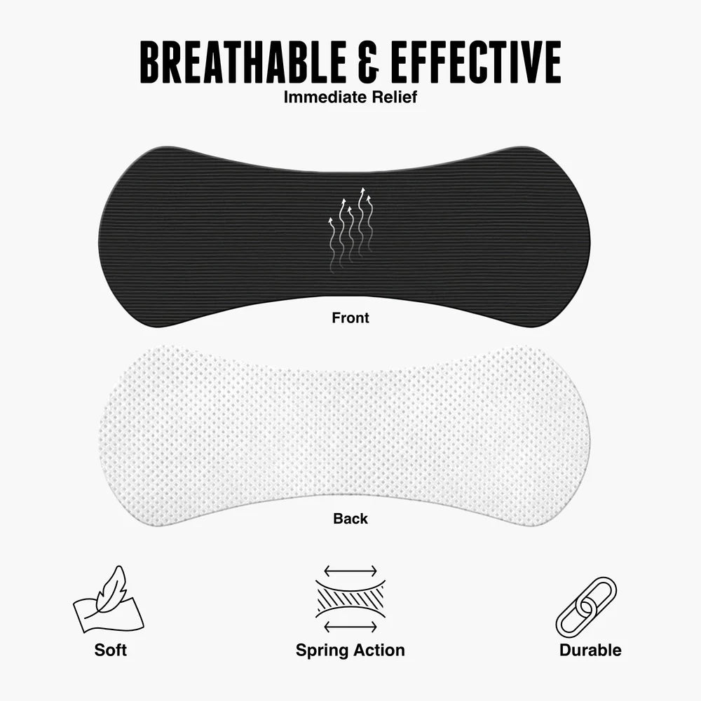 Front and back of a breathable nasal strip with spring band