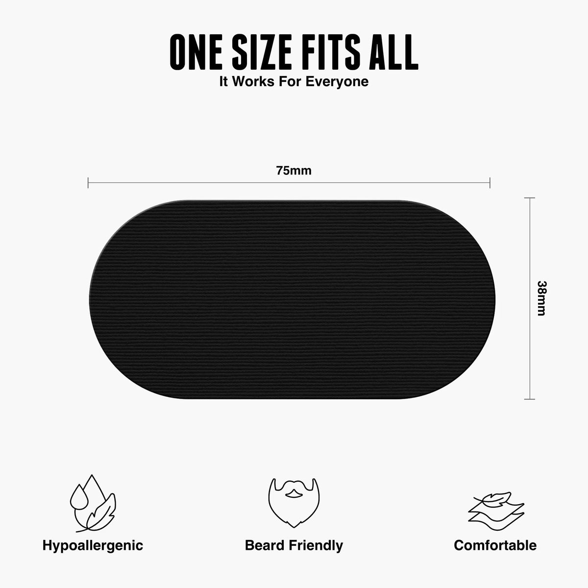 Black mouth tape with its size: one size fits most adults