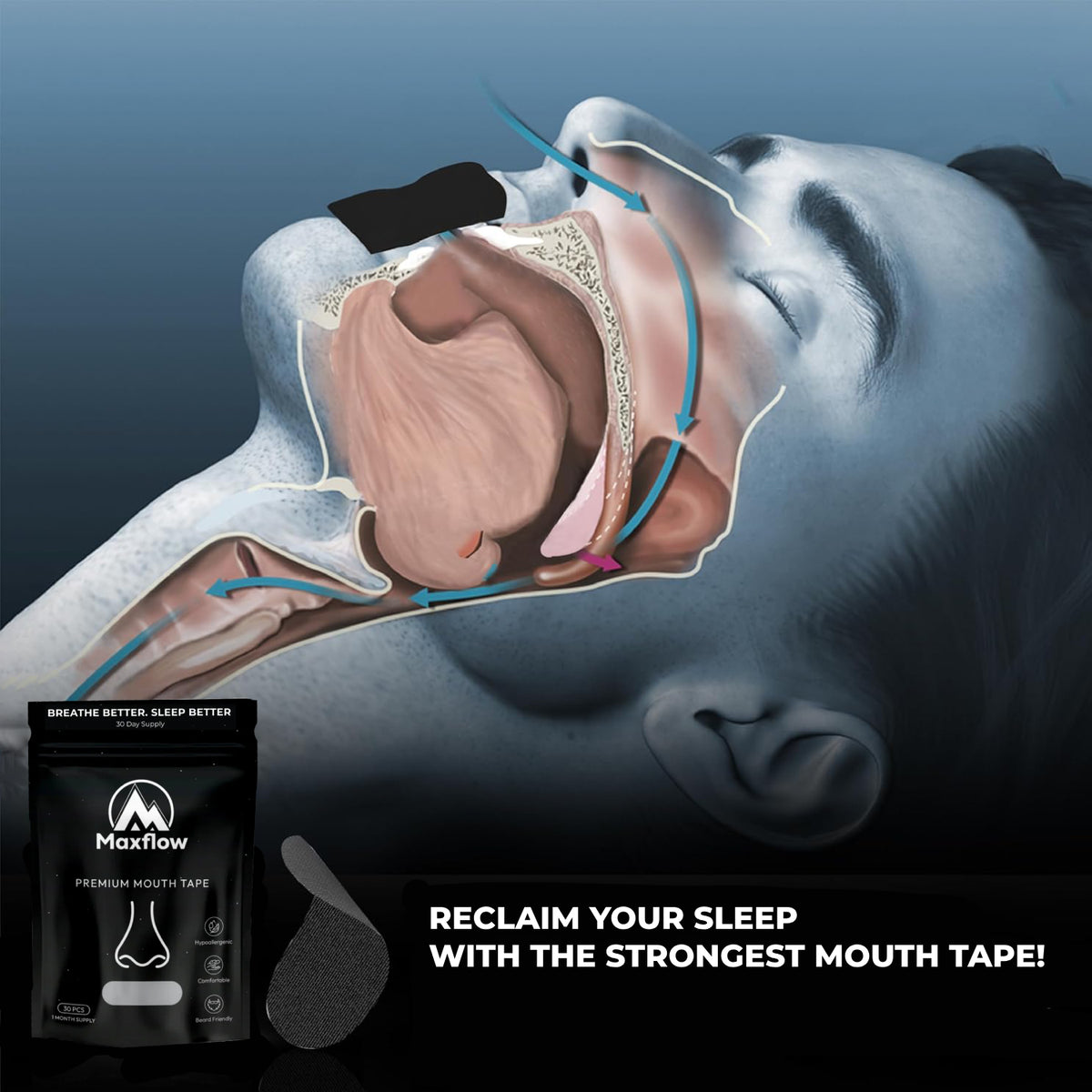 Illustration of mouth tape keeping the lips closed during sleep